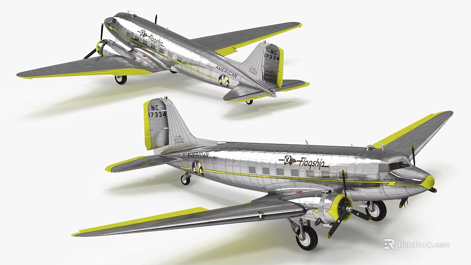 Classic Silver Airplane Models With Yellow Trimmed Wings And Trans World Logo 3d model 