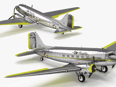 Classic Silver Airplane Models With Yellow Trimmed Wings And Trans World Logo 3d model