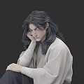 Man With Long Hair In Light Colored Robe And Bandaged Arm Sitting Contemplatively