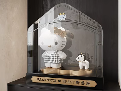 Decorative Ornament Set with Transparent Display Case Hello Kitty and Little Goat Dolls BEAST Collaboration 3d model
