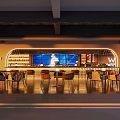 Modern Style Bar With Awning Warm Lighting Wine Racks Bar Counter And Tables From Outside