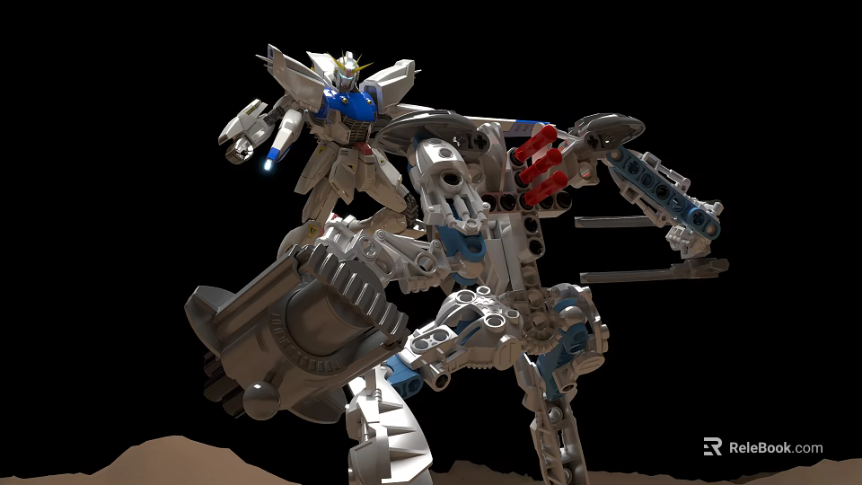 Detailed Mechanical Robot Model With Silver Blue Red Armor And Glowing Elements 3d model 