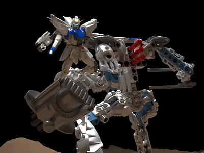 Detailed Mechanical Robot Model With Silver Blue Red Armor And Glowing Elements 3d model