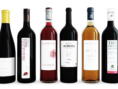 Assorted Wine Bottles With Different Brand Labels And Colorful Designs On 3d model