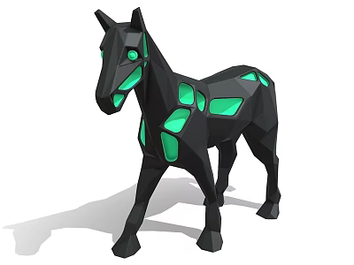 Modern Geometric Black Horse Shaped Ornamental Decoration Set With Green Translucent Accents 3d model