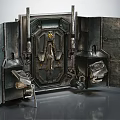 Industrial Entrance Gate With Metallic Frame Mechanical Details And Decorative Panels Design
