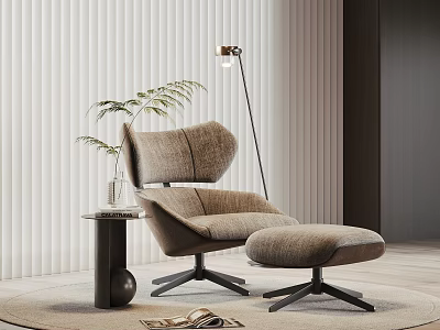 Modern Leisure Chair with Ottoman Side Table Green Plant and Floor Lamp on Rug 3d model