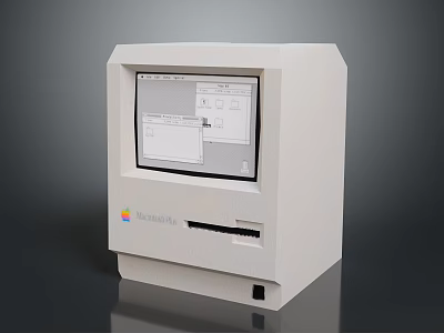 Vintage Macintosh Computer With White Case Screen Display Apple Logo And Floppy Disk Drive 3d model
