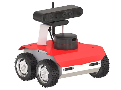Smart Robot With Camera System Red Base And Mobile Wheels Design 3d model
