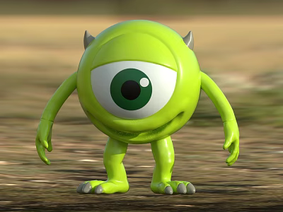 Green One Eyed Monster Movie Character With Friendly Appearance And Small Horns 3d model