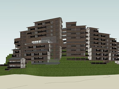 Ancient Traditional Architecture Multi storey Building on Green Hillside with Grassland 3d model