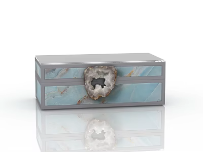Elegant Decorative Ornament Set With Marble Texture Light Blue Gray Agate Geode Storage Drawer Box 3d model
