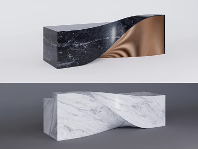 Modern Wavy Reception Desk Design With Black White Marble And Wooden Accents 3d model