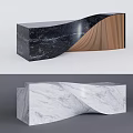 Modern Wavy Reception Desk Design With Black White Marble And Wooden Accents