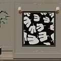Black and White Leaf Oil Painting Hanging on Wall with Wall Sconces and Potted Plant
