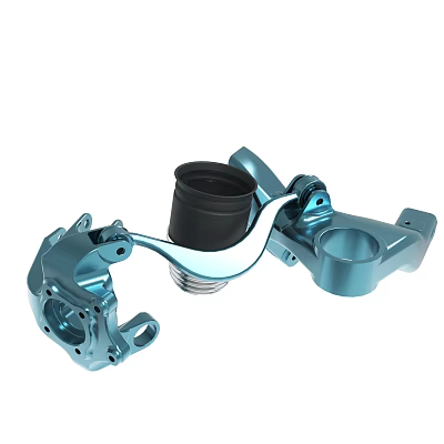 Blue Aluminum Mechanical Parts With Connector Bracket Sleeve Assembly And Multiple Holes 3d model