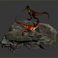 Two Realistic Vibrant Dinosaur Models Standing On Rocky Formation Display Scene