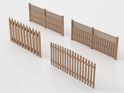 Wooden Garden Fences With Various Designs Pointed Tops And Lattice Patterns 3d model