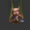 Angry 3D Game Character With Flame Effects Scarf Wooden Base And Blue Disc