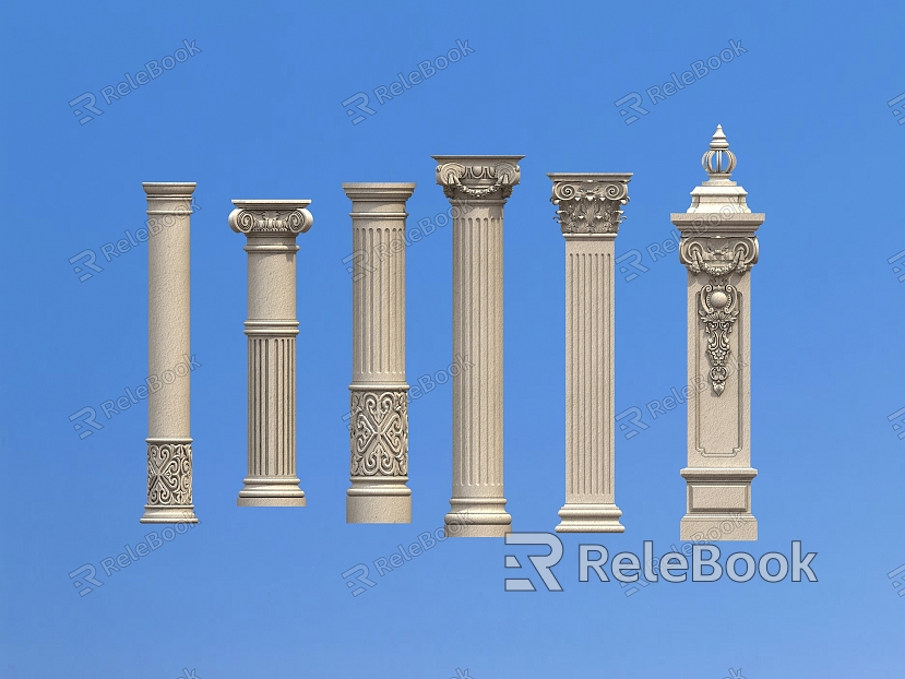 European style villa Roman column building exterior wall column model