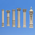 Collection of Various Decorative Columns With Classical Styles And Ornate Carvings Against Blue Background