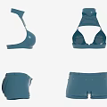 Blue Fitted Top And Shorts Set With Sleek Unique Cut Design Shown In Various Angles