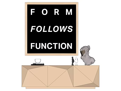 Display with FORM FOLLOWS FUNCTION Sign Geometric Cabinet Cat Koala Cup and Books 3d model