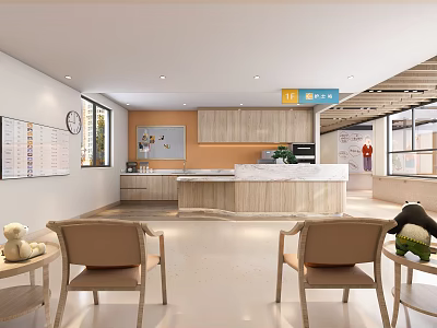 Modern Hospital Outpatient Clinic Interior With Reception Desk Waiting Seats And Information Board 3d model