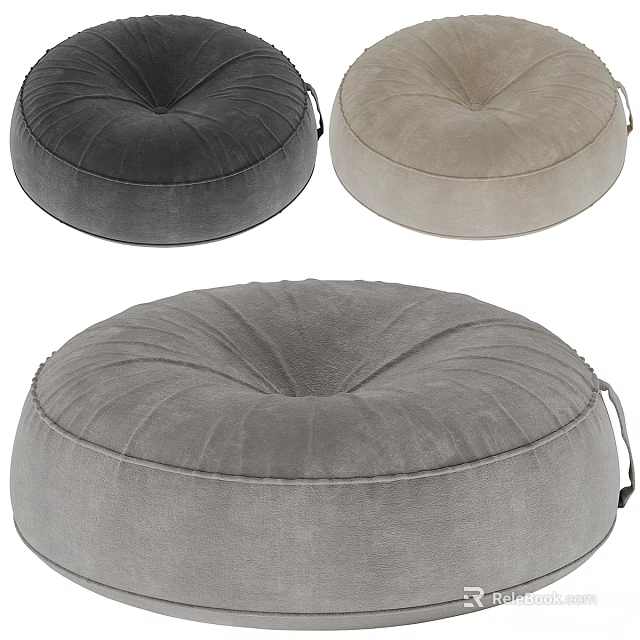 Round Floor Cushions in Black Beige Gray Soft Velvet Fabric for Living Room Decor 3d model 