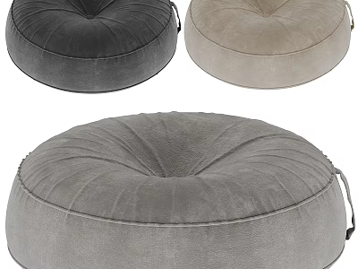 Round Floor Cushions in Black Beige Gray Soft Velvet Fabric for Living Room Decor 3d model