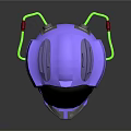 Futuristic Purple Helmet With Black Visor And Red Support Stand