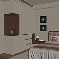 Modern Built in Wardrobe in Bedroom with LED Lighting and Wooden Accents