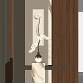Entryway Hallway With Wooden And Marble Decor Vase Of White Orchid Flowers And Decorative Painting