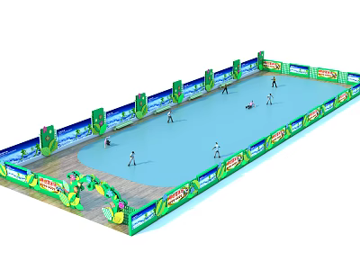 Indoor Recreational Sports Venue With Green Enclosures Blue Surface And Active Players 3d model