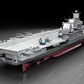 Modern Aircraft Carrier Warship With Flight Deck Fighter Jets Gray Hull And Red Bottom