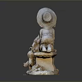Adorable Garden Statue With Two Kids Sitting On Bench And Little Puppy