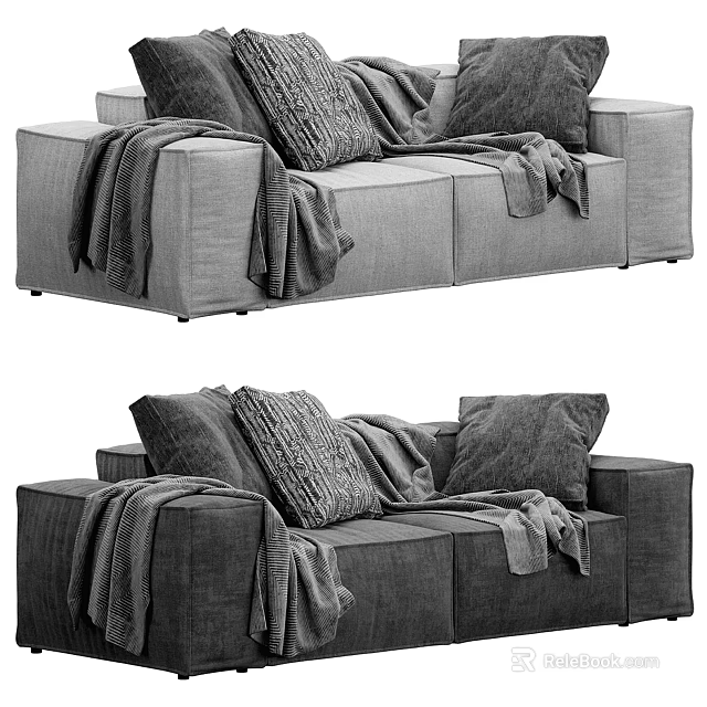 Stylish Two Seater Sofa With Decorative Pillows And Cozy Blanket In Modern Living Room Interior 3d model 