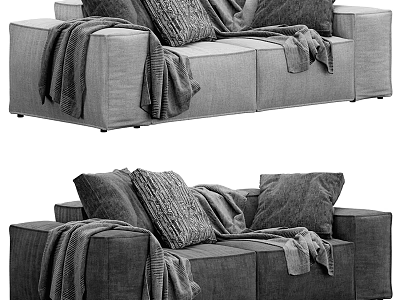 Stylish Two Seater Sofa With Decorative Pillows And Cozy Blanket In Modern Living Room Interior 3d model