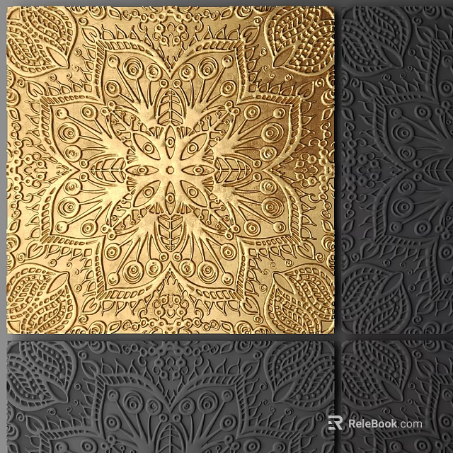 Gold And Black Embossed Wall Design With Intricate Floral Patterns And Textured Surface 3d model 