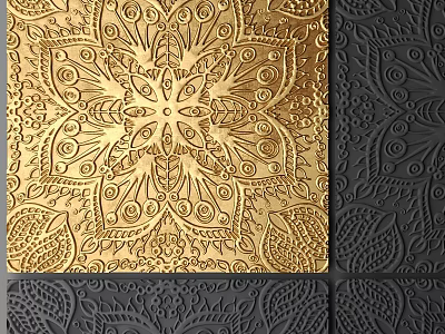Gold And Black Embossed Wall Design With Intricate Floral Patterns And Textured Surface 3d model