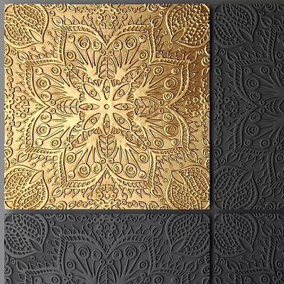 Gold And Black Embossed Wall Design With Intricate Floral Patterns And Textured Surface 3d model