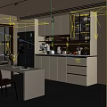 Modern Kitchen Sideboard With White Cabinets Drawers Glass Door Storage And Small Appliances