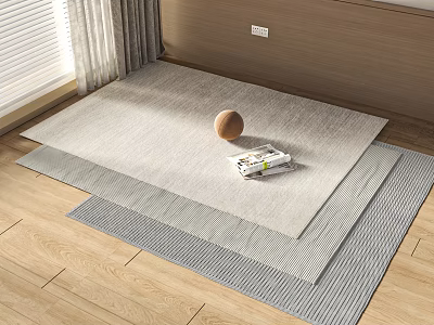 Light Colored Square Rugs On Wooden Floor With Decorative Ball And Magazine 3d model