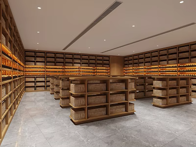 Elegant Wine Cellar Interior With Neatly Arranged Wooden Racks And Warm Lighting 3d model