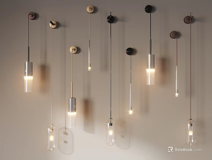 Modern Wall Lamps With Sleek Metal Bases And Transparent Glass Shades Illuminated 3d model 