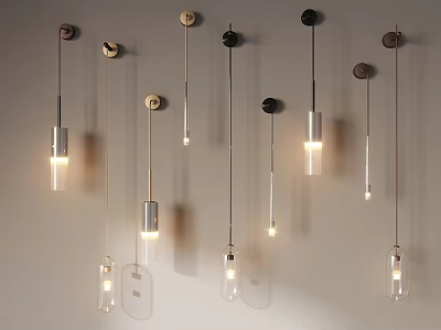 Modern Wall Lamps With Sleek Metal Bases And Transparent Glass Shades Illuminated 3d model