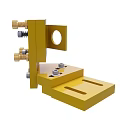 Yellow Metal Mechanical Fixture With Adjustment Knobs And Precision Holes
