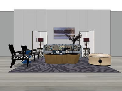 Modern Sofa Coffee Table Set With Side Tables Lamps Rug And Wall Art Decor 3d model