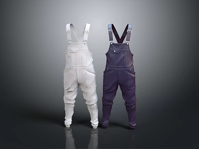 Stylish White and Purple Overalls with Adjustable Straps for Daily Casual Wear 3d model