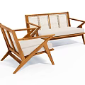 Modern Wooden Sofa and Armchair Set with Beige Cushions Geometric Legs Minimalist Design